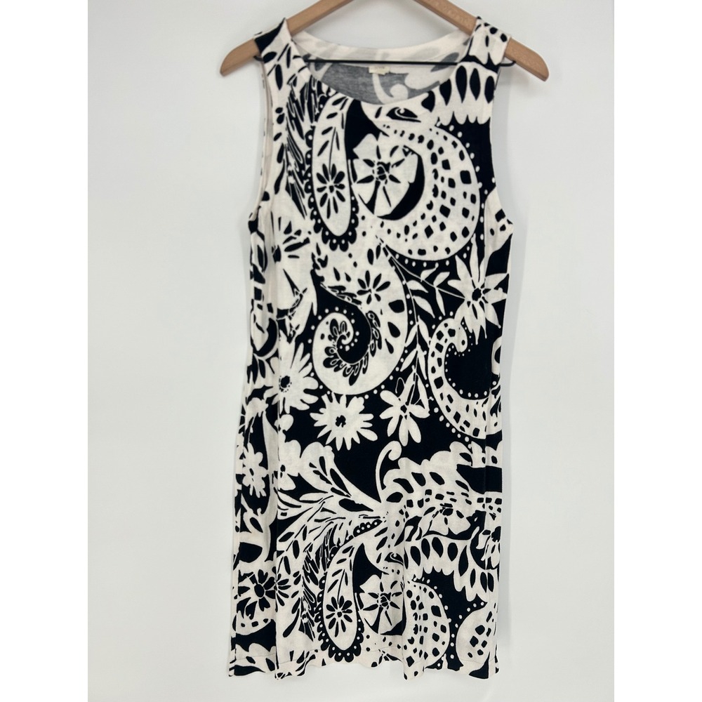 J. Crew Sleeveless Scoop Neck Cotton Shift Dress Large Black & White Paisley